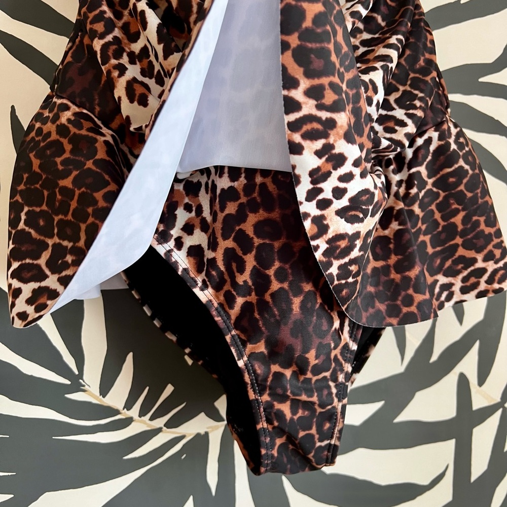 Nine West One Piece Swimsuit Leopard Cheetah Cutout Jungle Tiki - Picture 5 of 7